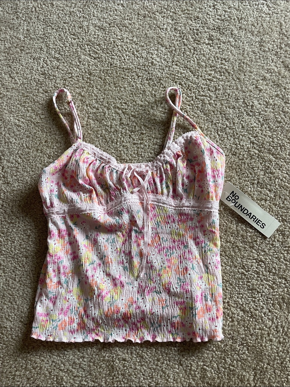 No Boundaries Pink Multi Floral Smocked Cami